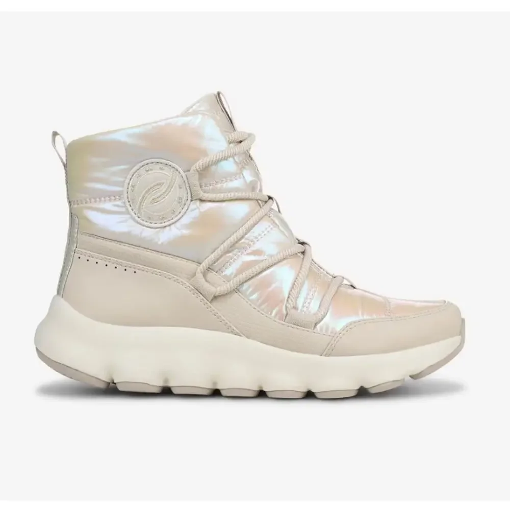 Ryka Women's Beige Iridescent Fabric Podflow Lace Up Boot Size 8.5M